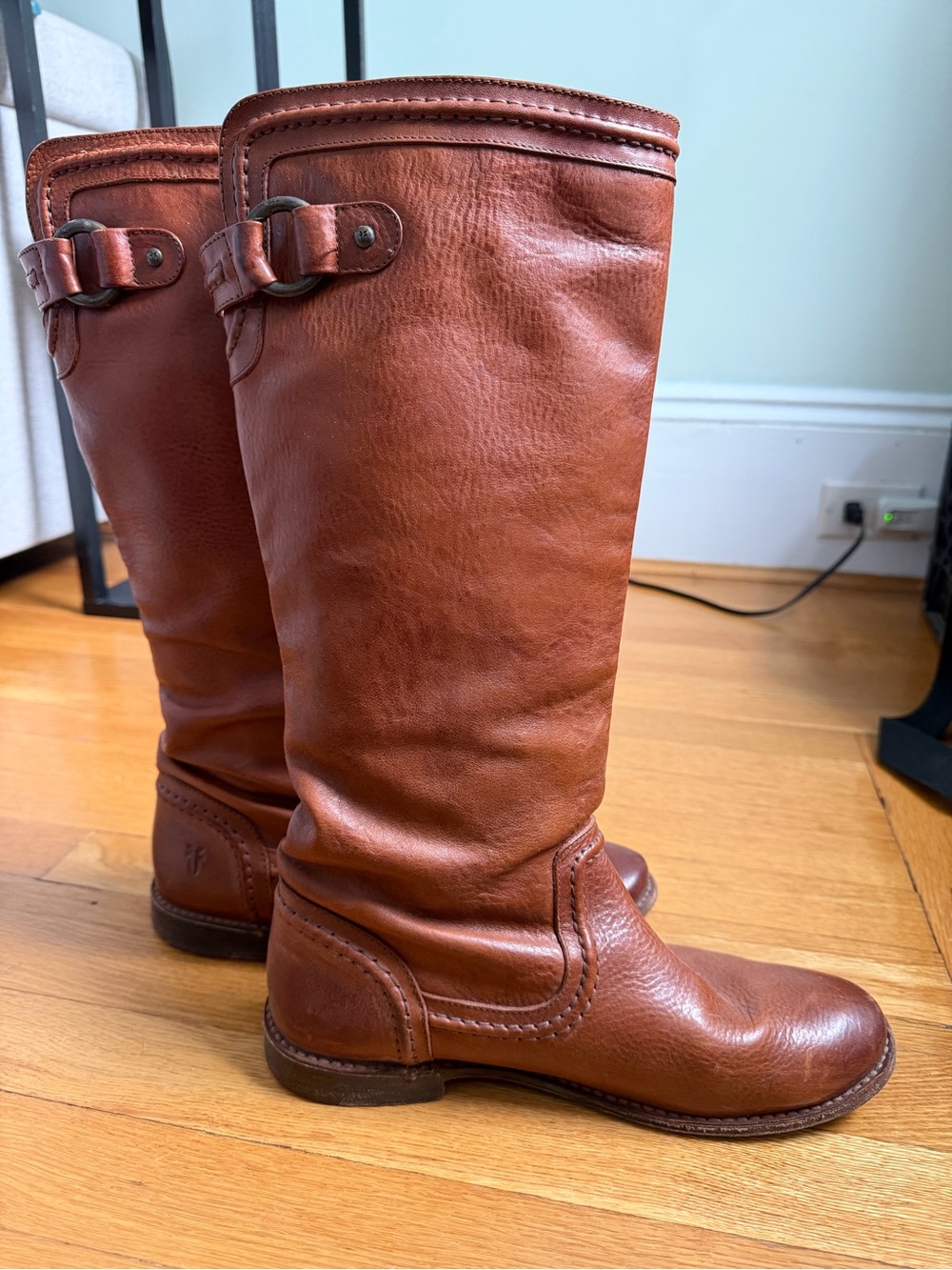Frye Cognac Leather Mid-Calf Boots with Buckle